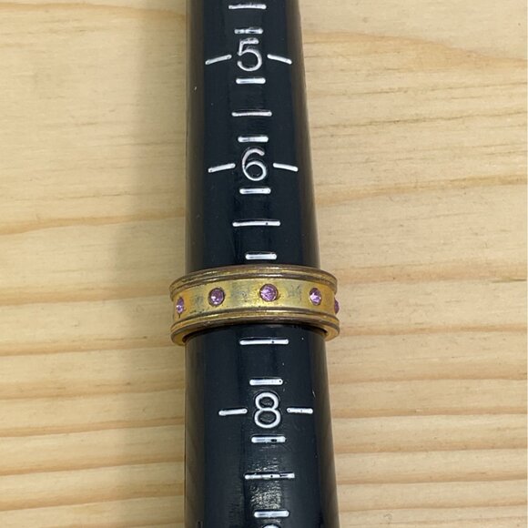 Gold Tone Dress Ring with Pink/Purple Rhinestones - Picture 3 of 3